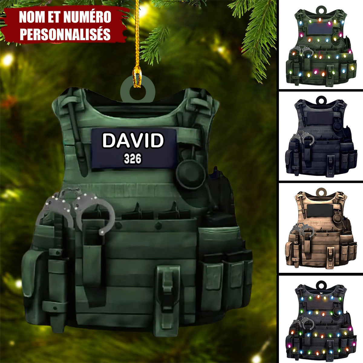 Décoration de Noël Personnalisée – Gilet Tactique avec Nom et Numéro