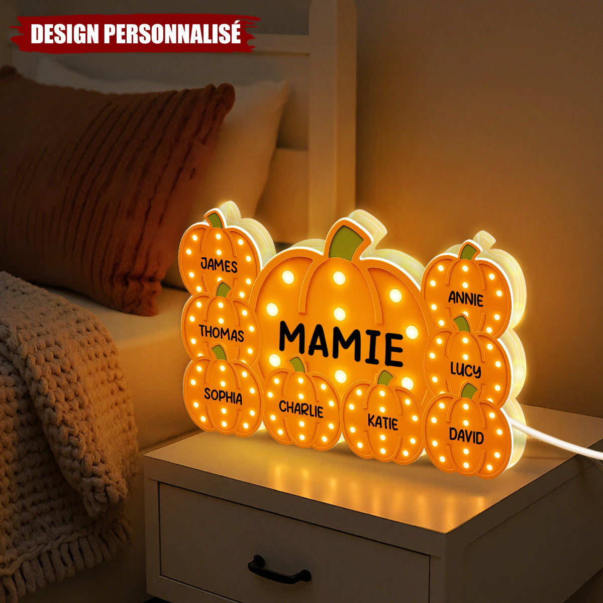 Boîte Lumineuse LED Citrouille Personnalisée – Décoration d’Halloween avec Nom personnalisé