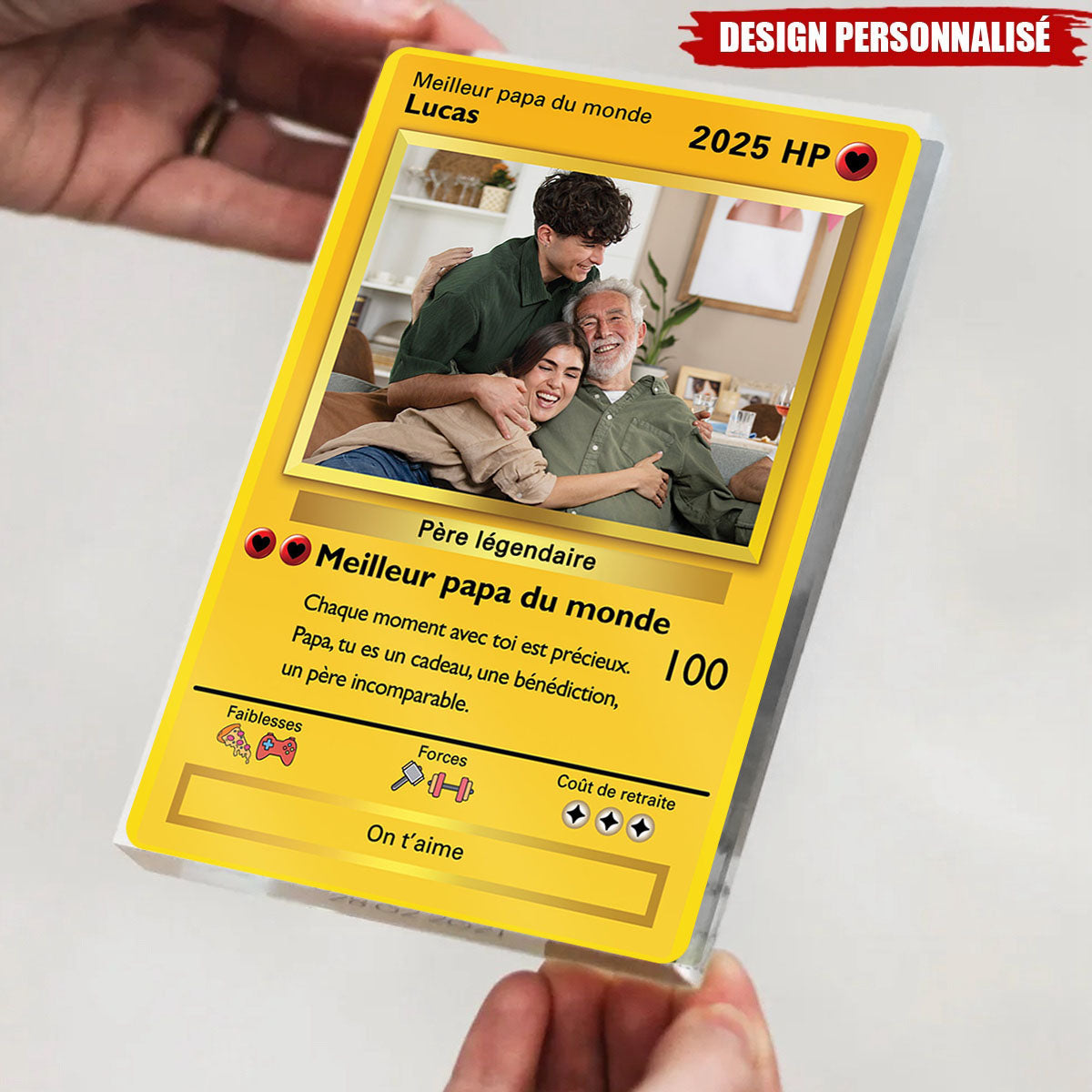 Plaque Acrylique Personnalisée Style Carte de Jeu - Cadeau Unique pour Papa