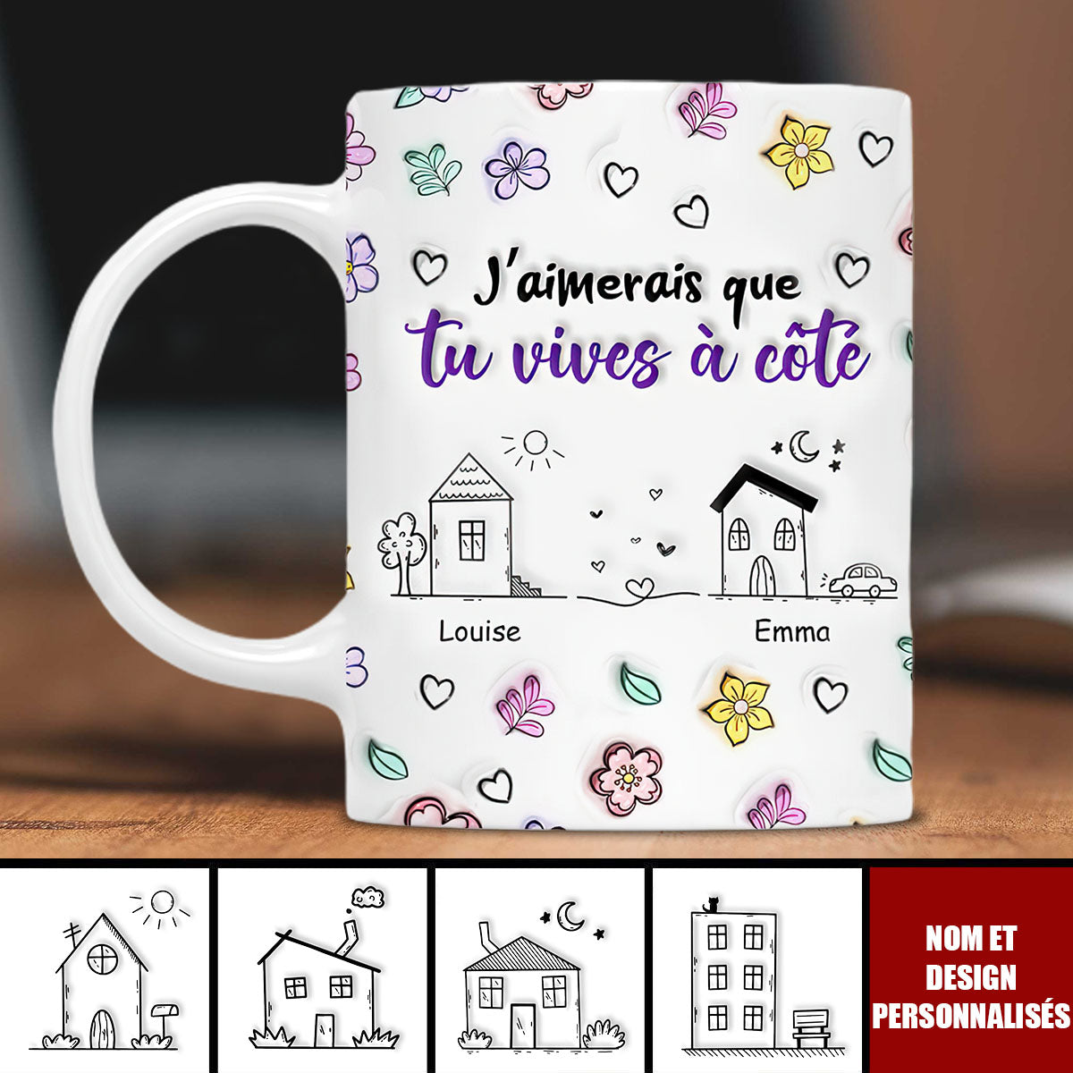 Tasse Personnalisée - J'aimerais que tu vives à côté Cadeau Sentimental pour Amis et Famille