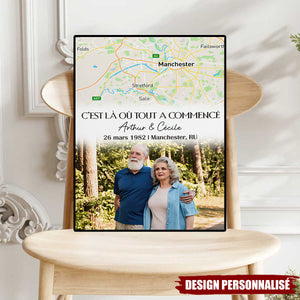 Affiche Personnalisée “C’est Là Où Tout a Commencé” – Carte du Lieu & Photo