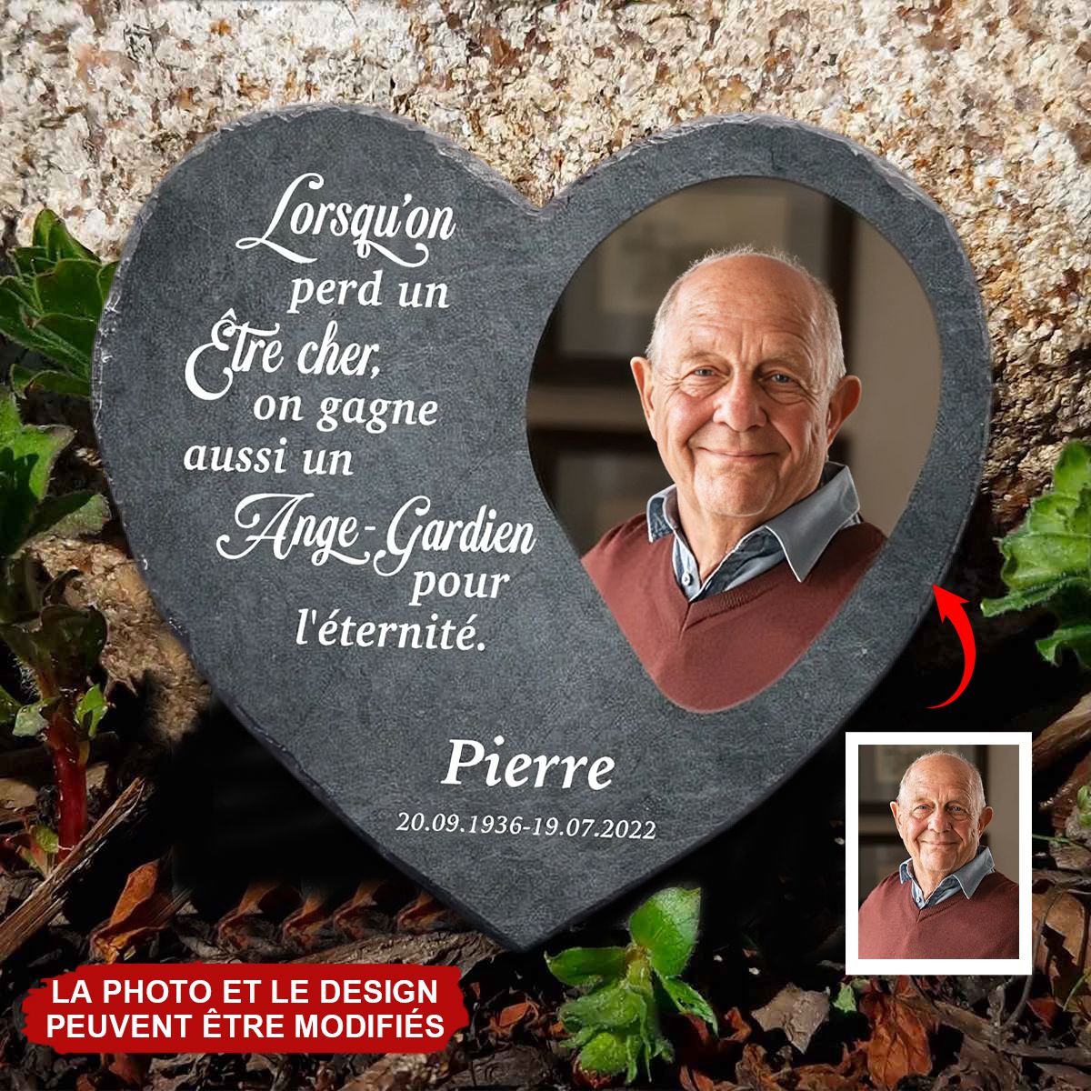 Ange gardien - Cœur en ardoise personnalisé