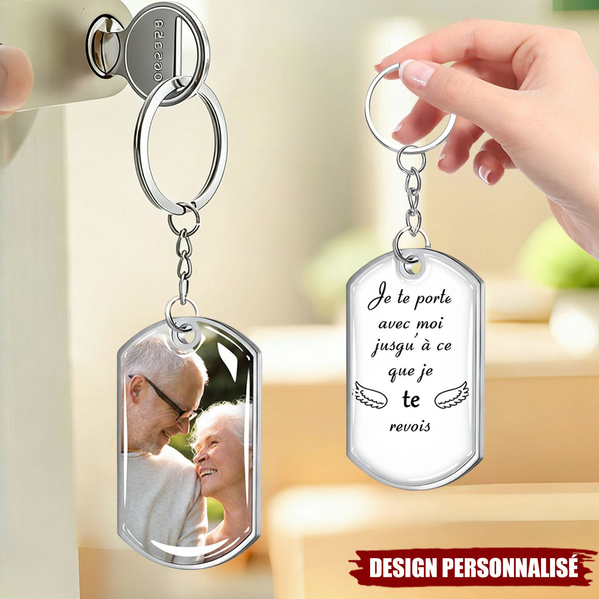 Porte-clés personnalisé avec photo – “Je te porte avec moi jusqu’à ce que je te revois”