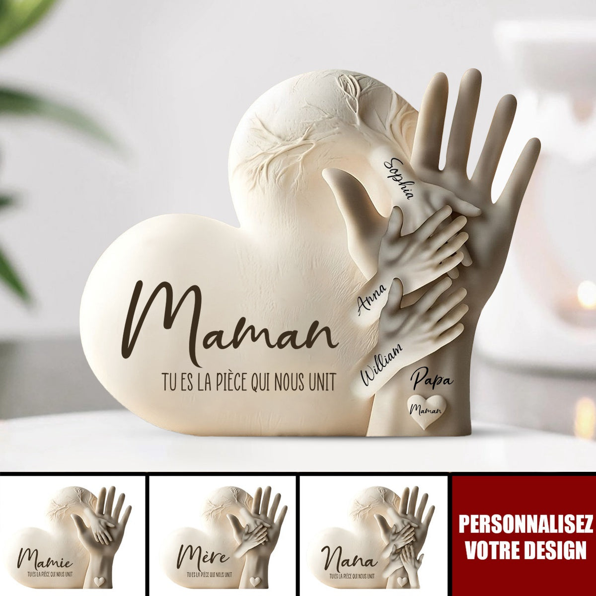 Plaque souvenir pour papa/Maman personnalisée – “Papa/Maman, tu es la pièce qui nous unit”