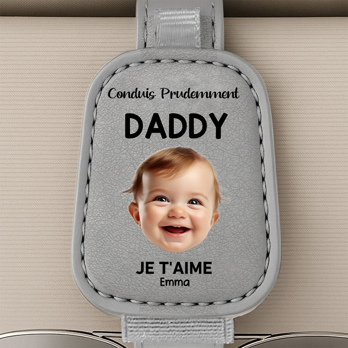 Support de lunettes de voiture personnalisé – Photo, "Conduis prudemment papa, amour éternel" – Cadeau familial personnalisé
