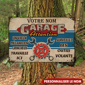 Plaque Métallique Vintage – Garage d’un Mécanicien Grincheux