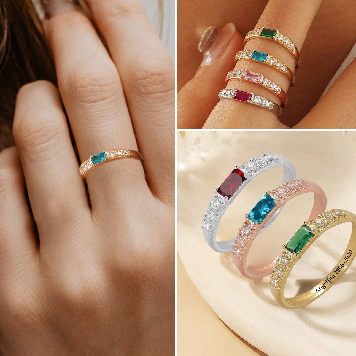 Bague Commémorative Personnalisée avec Pierre de Naissance – Cadeau de Souvenir