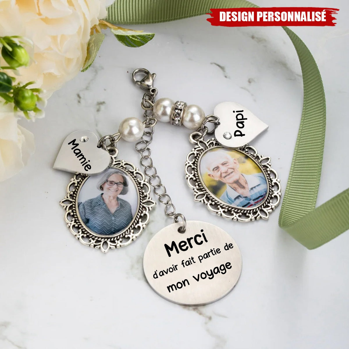 Pendentif Souvenir Personnalisé – Avec Photo, Prénoms & Message Gravé
