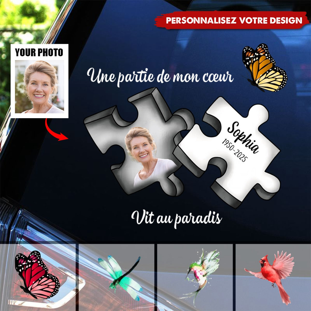 Une Partie de Mon Cœur Vit au Paradis - Autocollant Commémoratif Personnalisé en Mémoire d’un Être Cher