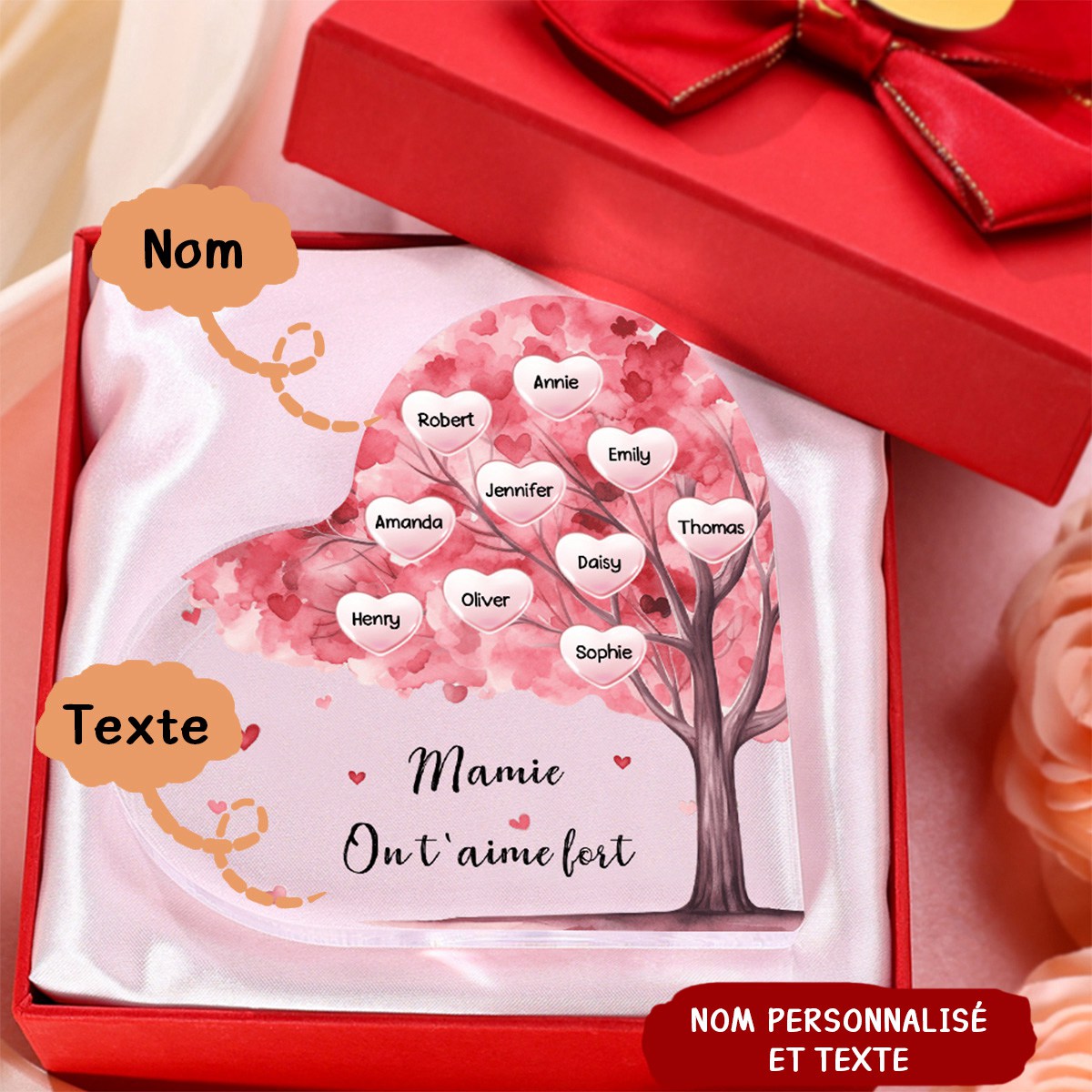 À ma Maman/Mamie - Plaque Acrylique Arbre en Forme de Cœur