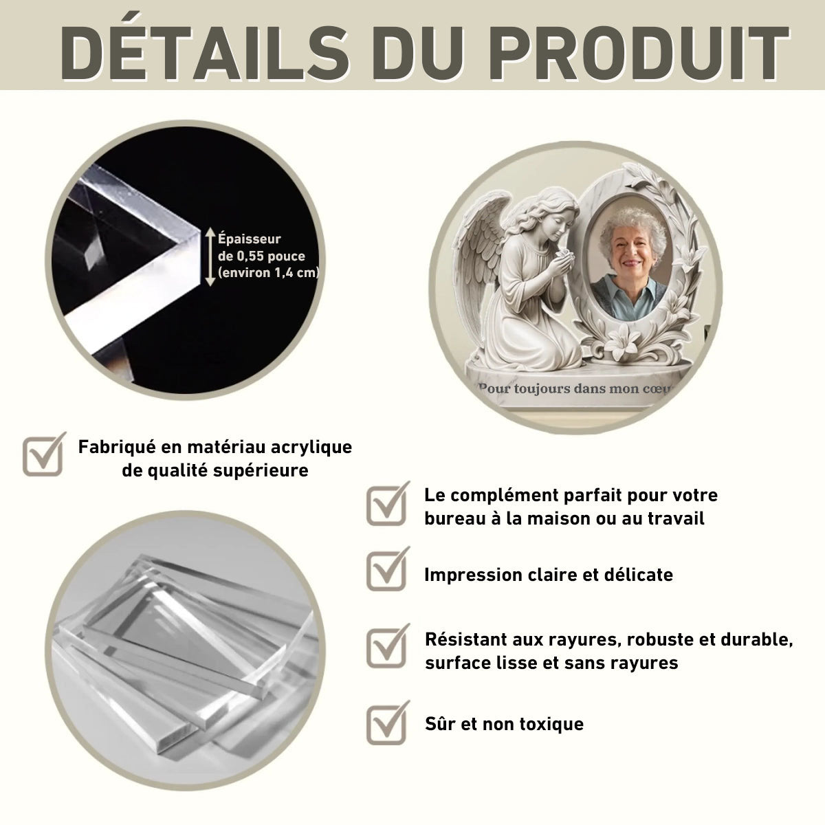 Hommage Éternel – Plaque Commémorative Personnalisée avec Ange et Photo