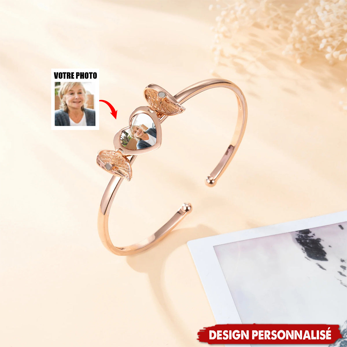 Bracelet Cœur Photo Personnalisé – Cadeau Personnalisé Plein d’Émotion