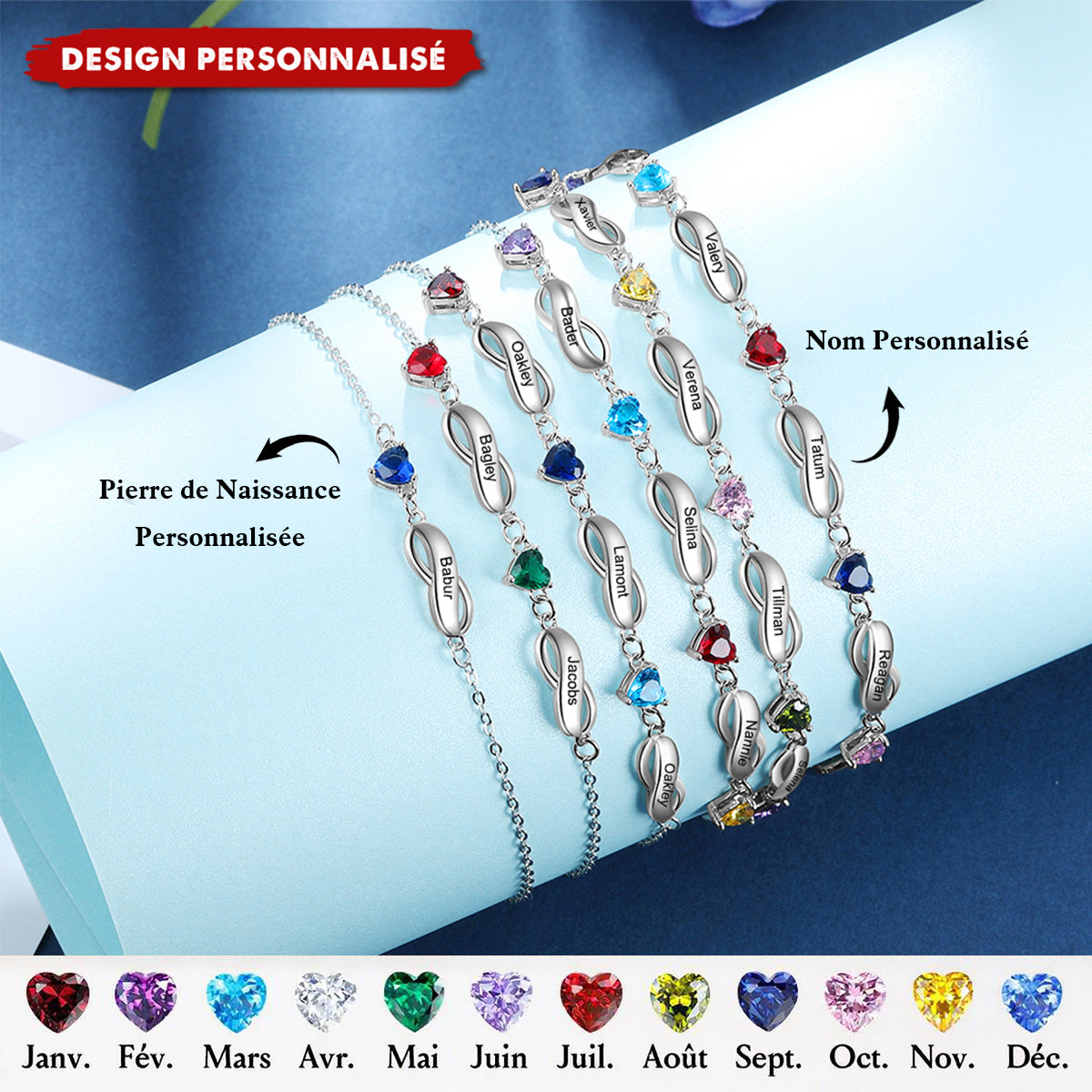 Bracelet Infini Personnalisé avec Pierre de Naissance – Cadeau Émotionnel pour Femmes