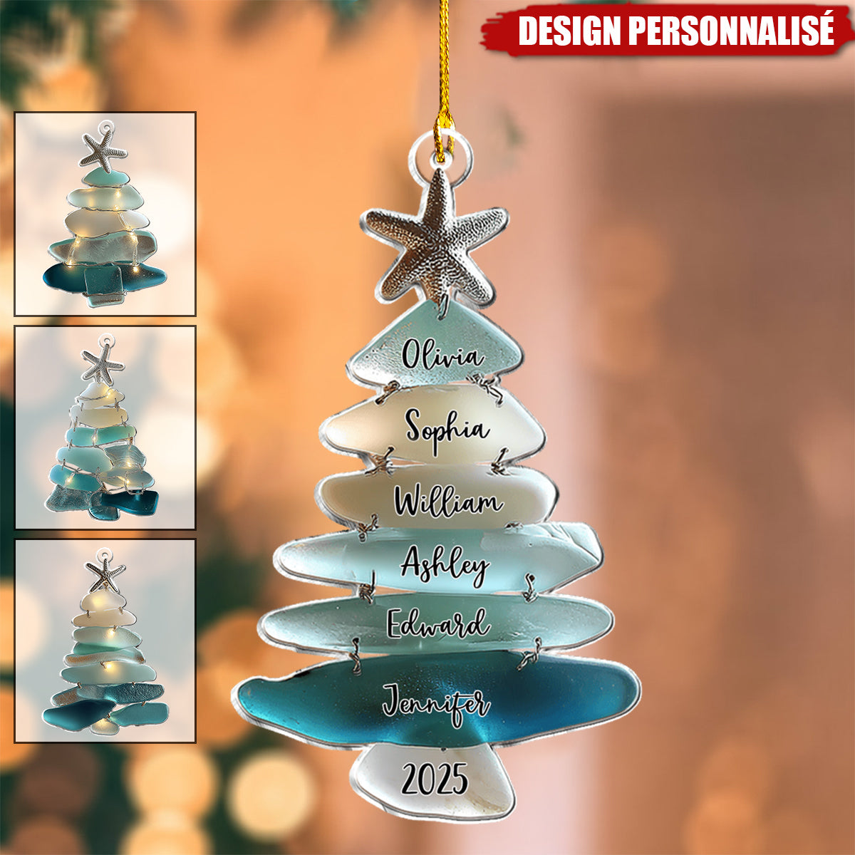 Ornement de Noël Personnalisé en Forme de Sapin – Cadeau Familial Unique