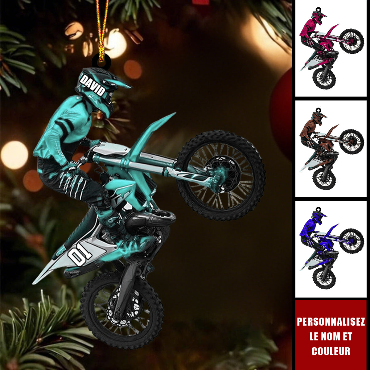 Ornement Motocross Personnalisé – Cadeau Unique pour Motard