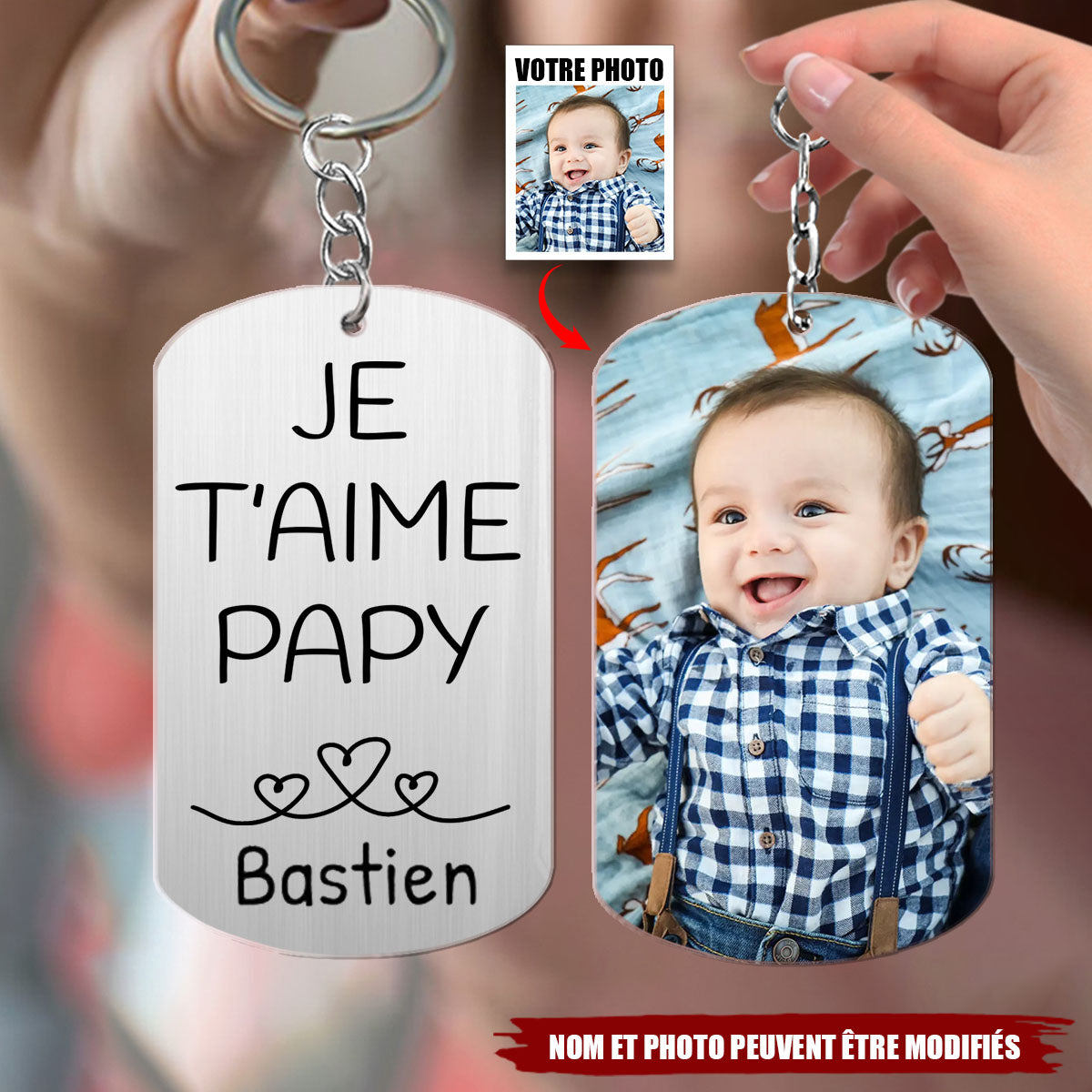 Porte-clés Photo Personnalisé - Porte-clés Gravé avec Message d'Amour