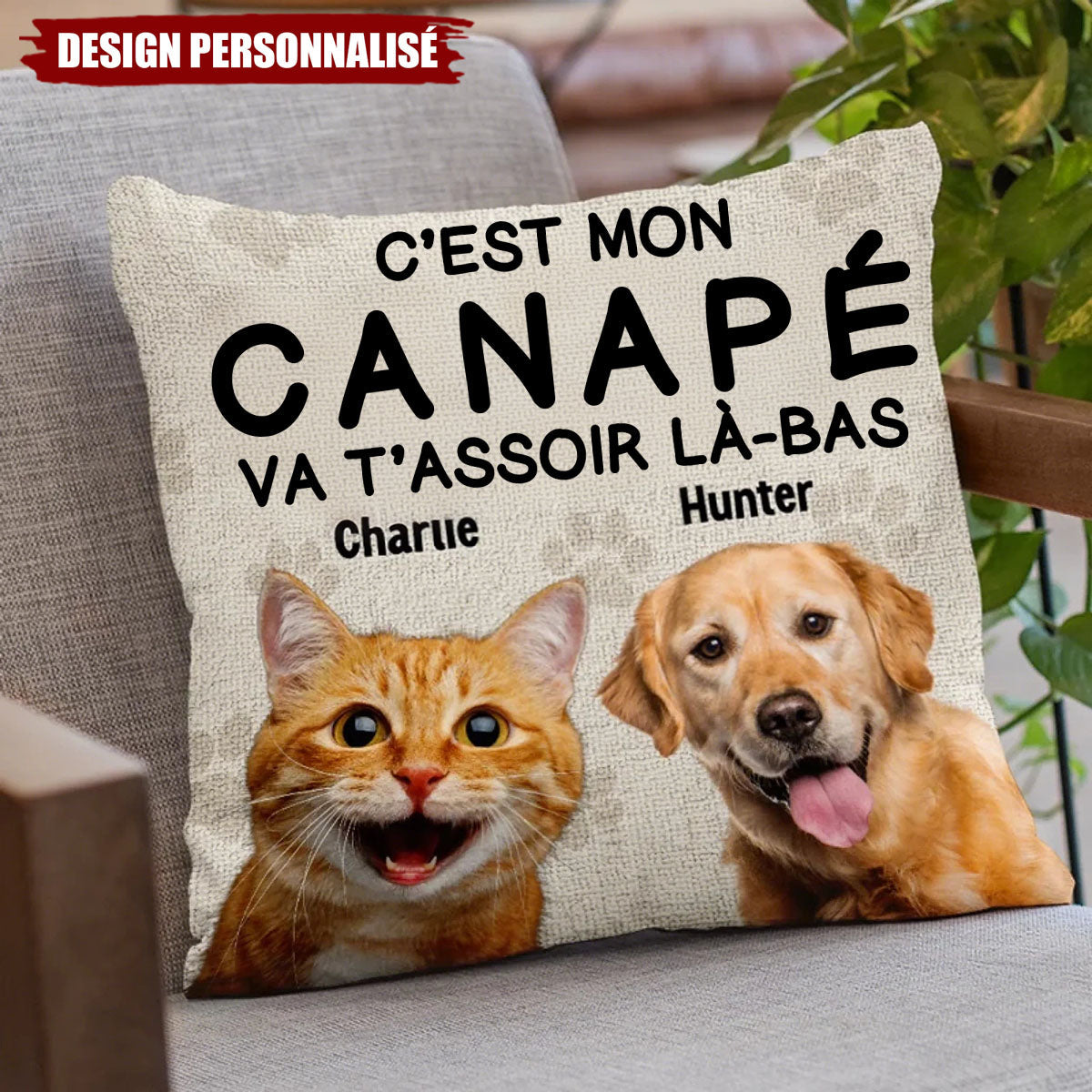 Coussin Personnalisé Chien & Chat - Cadeau pour Propriétaires et Amoureux des Animaux