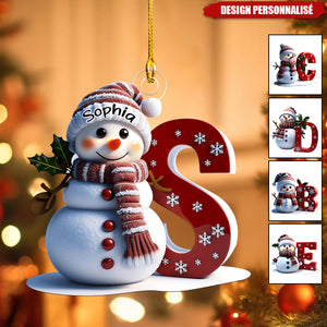 Ornement Bonhomme de Neige Personnalisé avec Initiale – Décoration de Noël Unique
