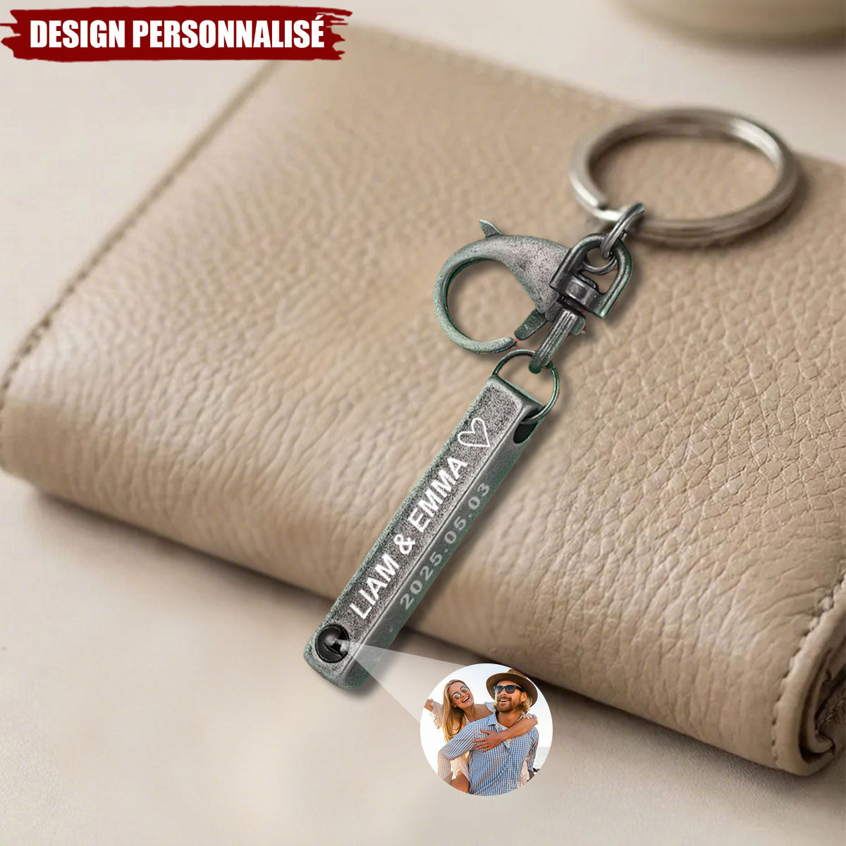 Porte-clés de projection photo personnalisé - Cadeau d’amour inoubliable