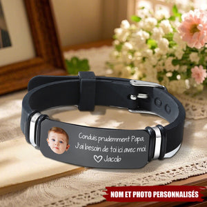 Bracelet Personnalisé avec Photo - Message Touchant de l’Enfant à Son Papa