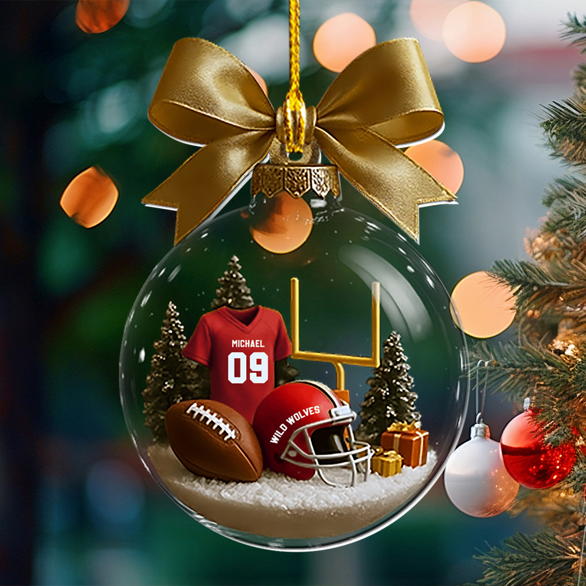 Ornement Transparent de Football Américain Personnalisé – Noms, Numéros et Noms d’Équipe Personnalisés
