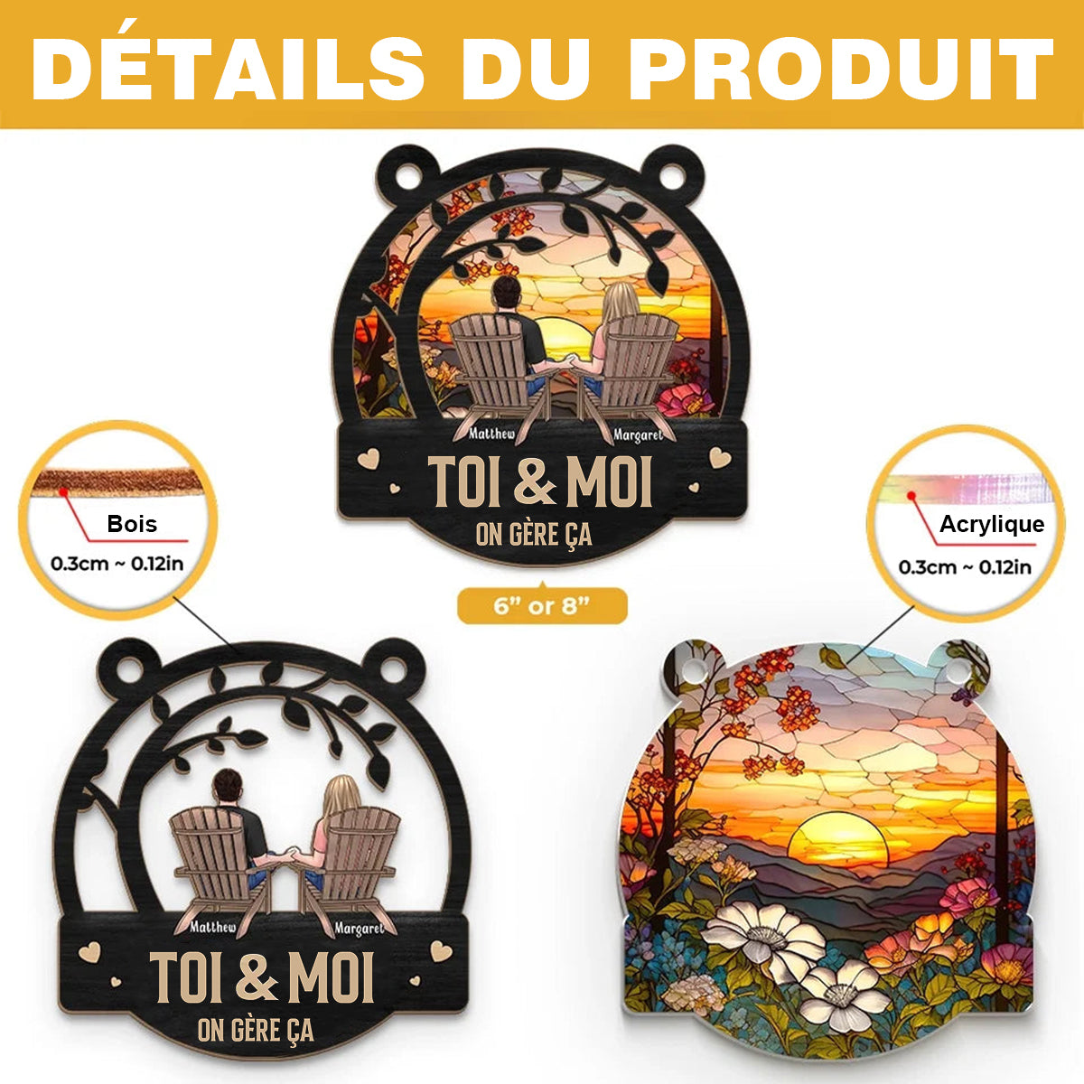 Toi & Moi, Ensemble pour Toujours – Suspension de Fenêtre Personnalisée pour Couple