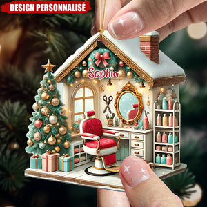 Décoration de Noël Personnalisée pour Salon de Coiffure – Cadeau de Noël pour Propriétaire de Salon de Coiffure