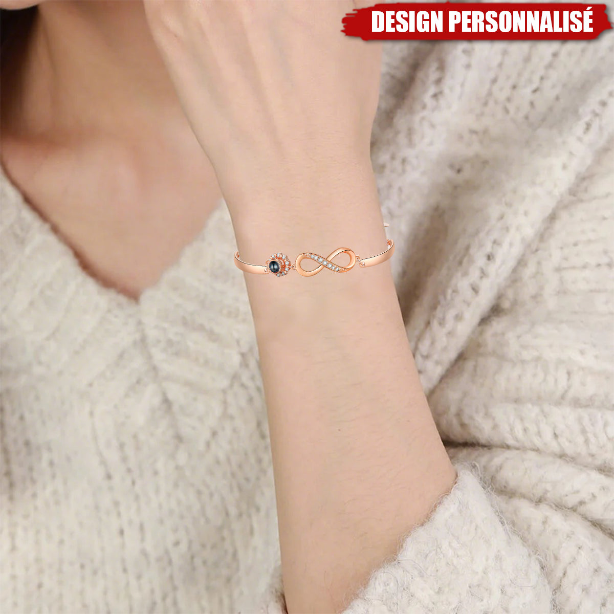 Bracelet Infini Personnalisé avec Pierre de Projection – Cadeau Symbolique d’Amour Éternel