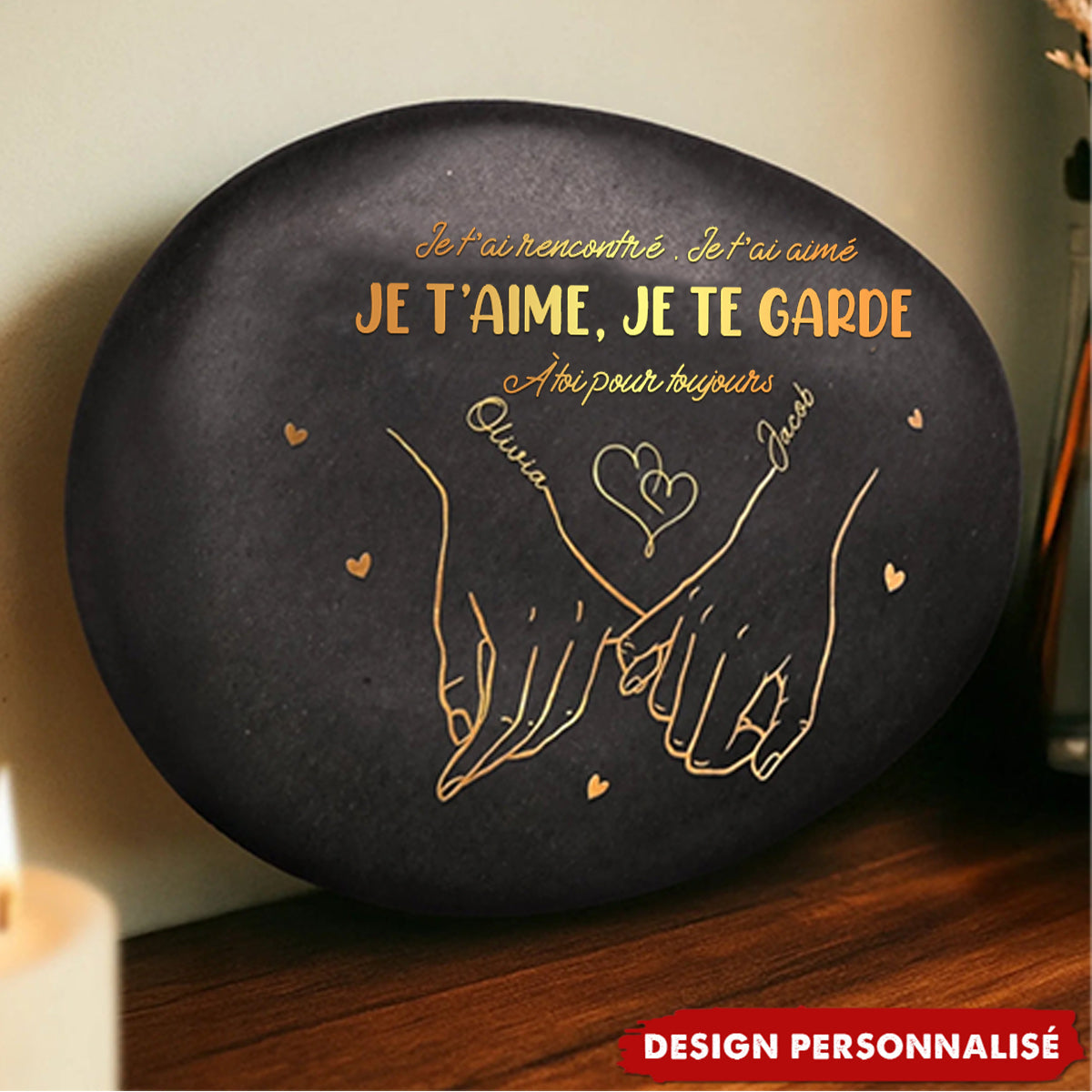 Galet Personnalisé Imprimé – Cadeau Romantique Gravé pour Couple