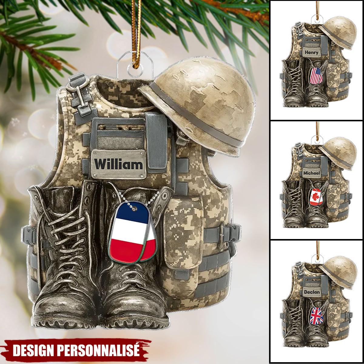 Ornement Militaire Personnalisé - Gilet de Combat Militaire, Bottes et Casque