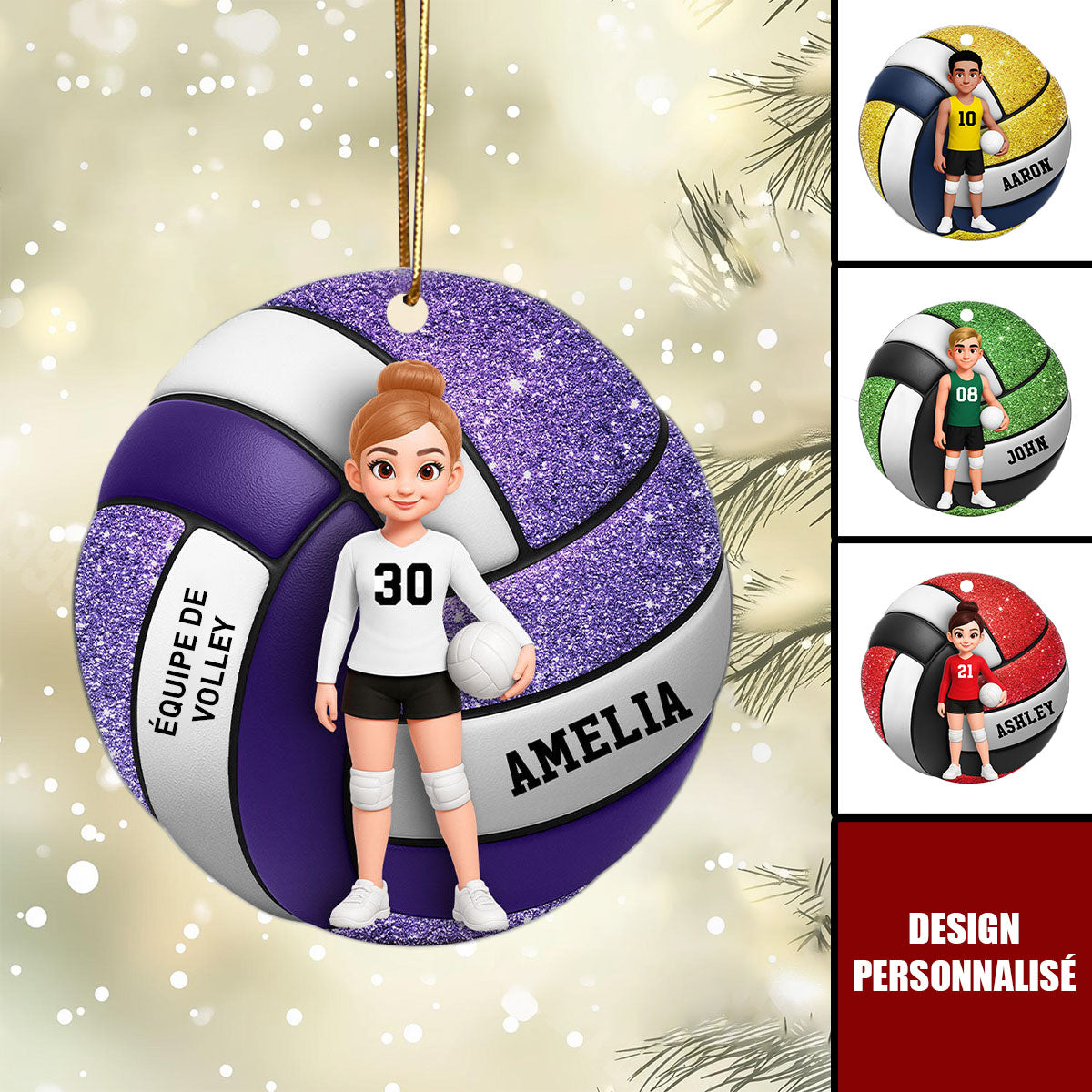 Ornement de Noël Volleyball Personnalisé - Cadeau Unique pour les Fans de Sport