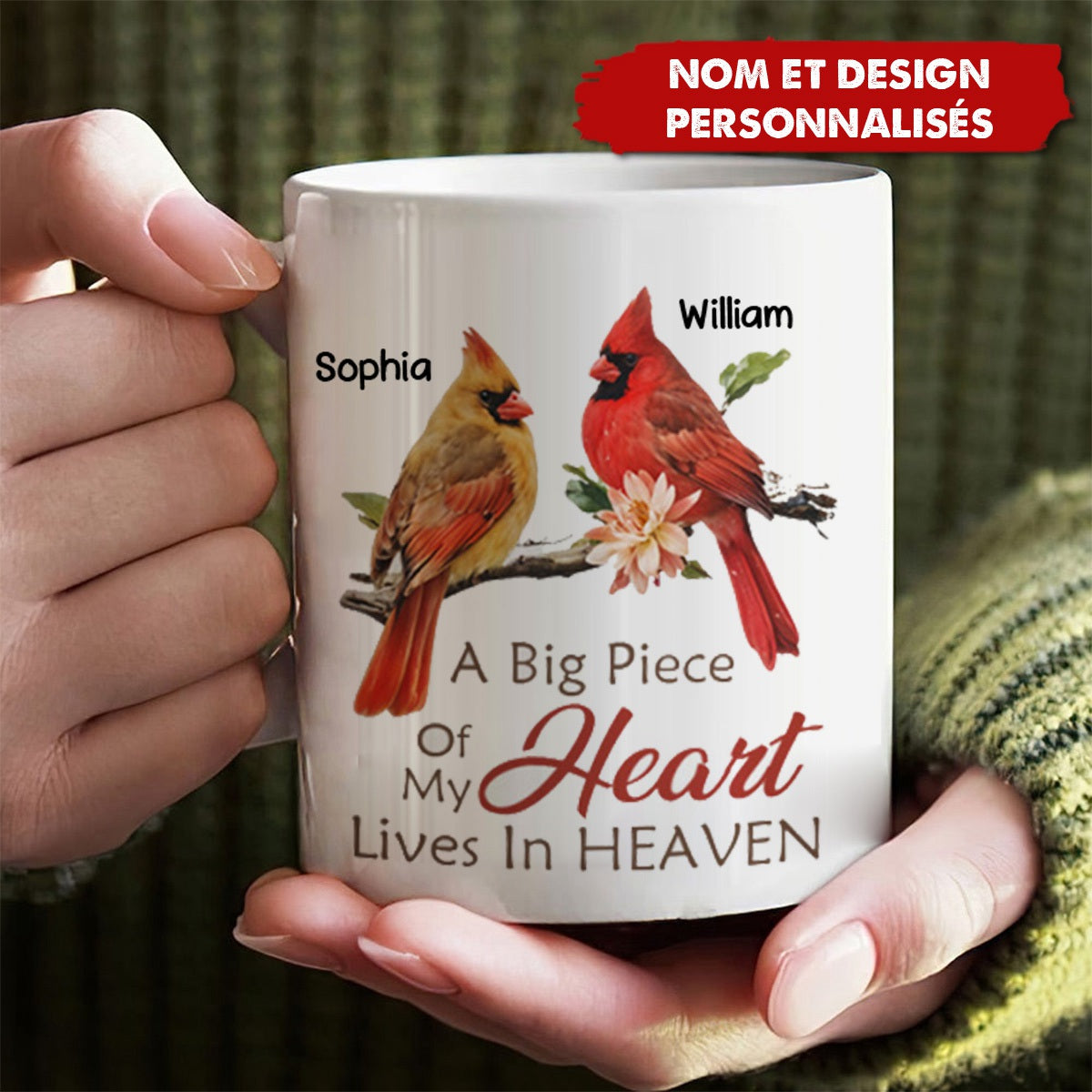 Mug Commémoratif Personnalisé Cardinal – "Une Grande Partie de Mon Cœur Vit au Paradis"