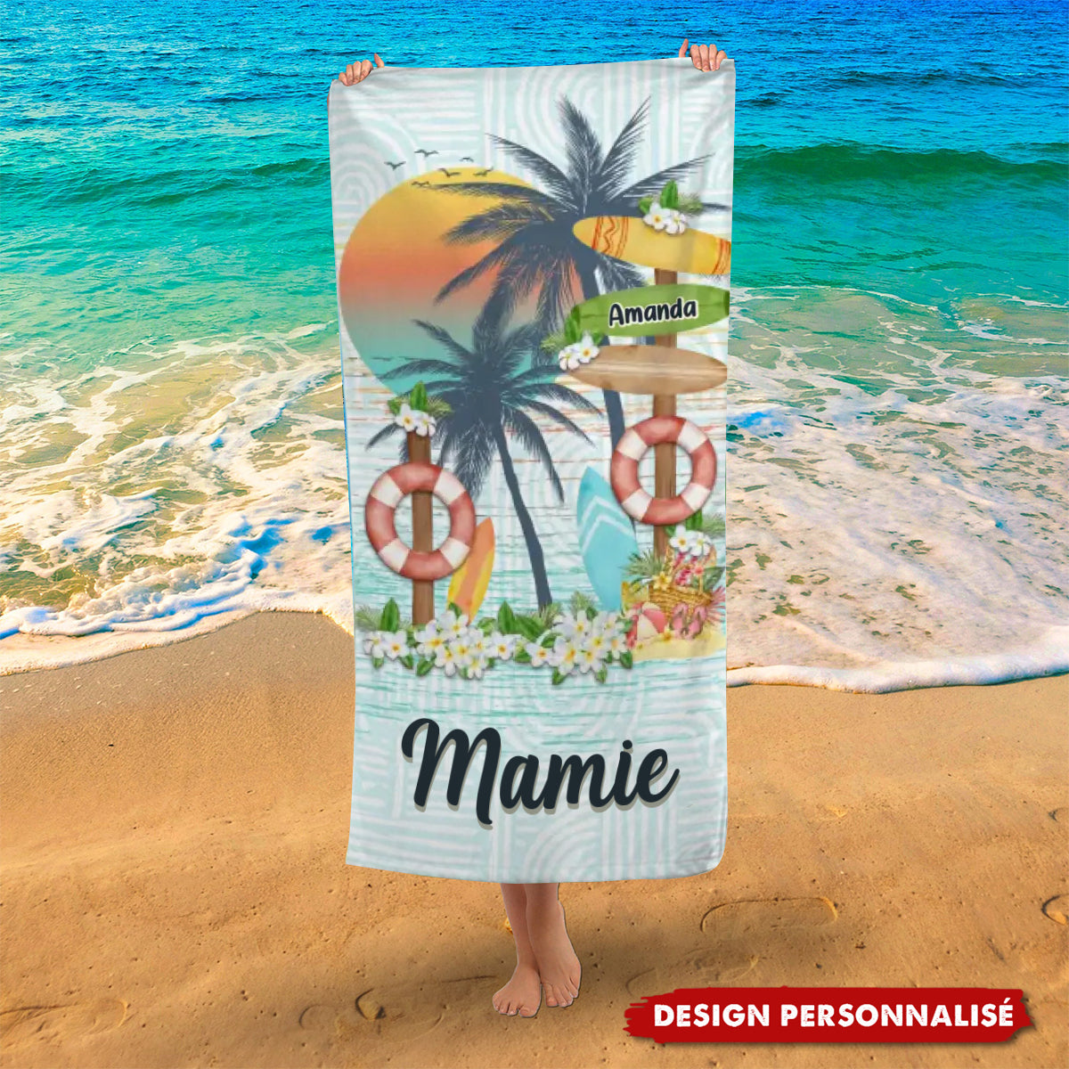 L’Amour de Mamie n’a pas de Limites – Serviette de Plage Personnalisée pour la Famille
