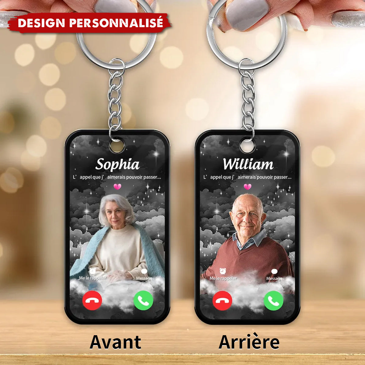 Porte-clés personnalisé L’appel que j’aimerais pouvoir passer  – Avec photo et nom