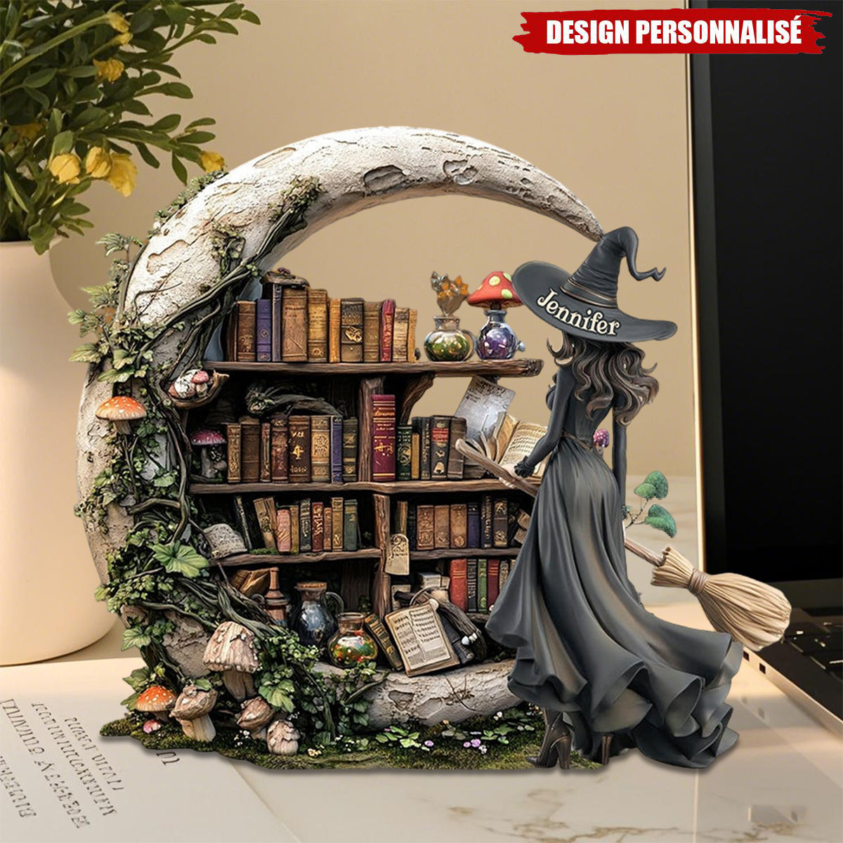 Plaque Acrylique Sorcière avec Prénom – Cadeau Idéal pour Anniversaire ou Halloween