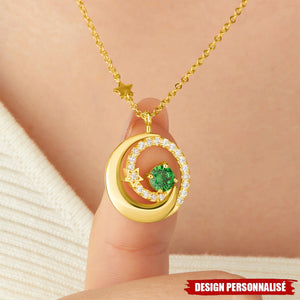 Collier Lune-Étoile avec Pierre de Naissance Personnalisée – Bijou Élégant et Unique