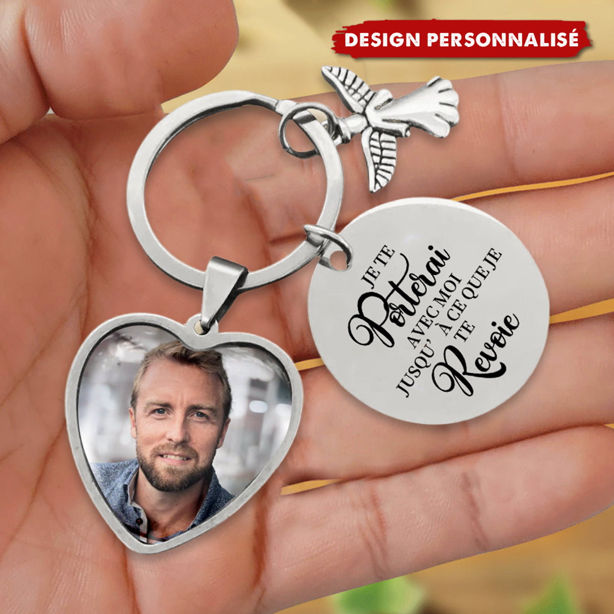 Porte-clés personnalisé avec photo et message commémoratif