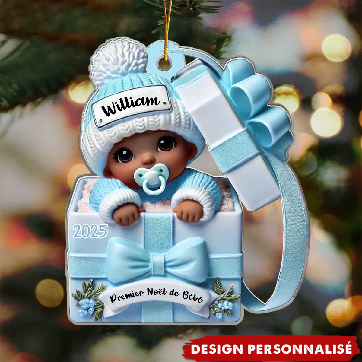 Suspension Acrylique Personnalisée – Bébé dans une Boîte Cadeau – Cadeau pour Nouveau-né