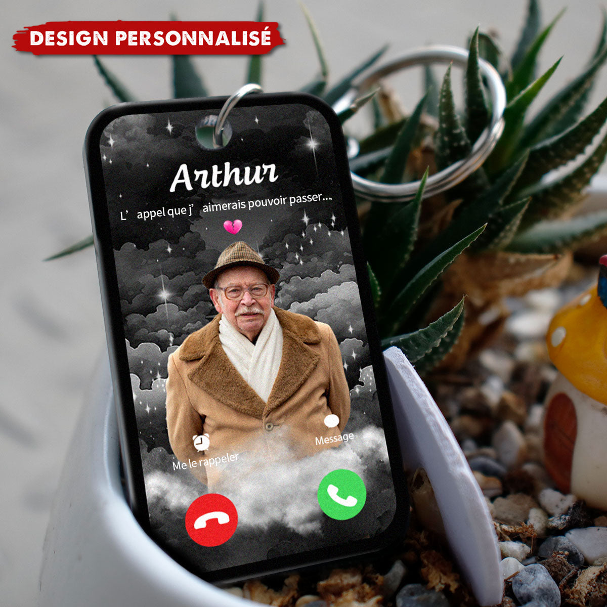 Porte-clés personnalisé L’appel que j’aimerais pouvoir passer  – Avec photo et nom