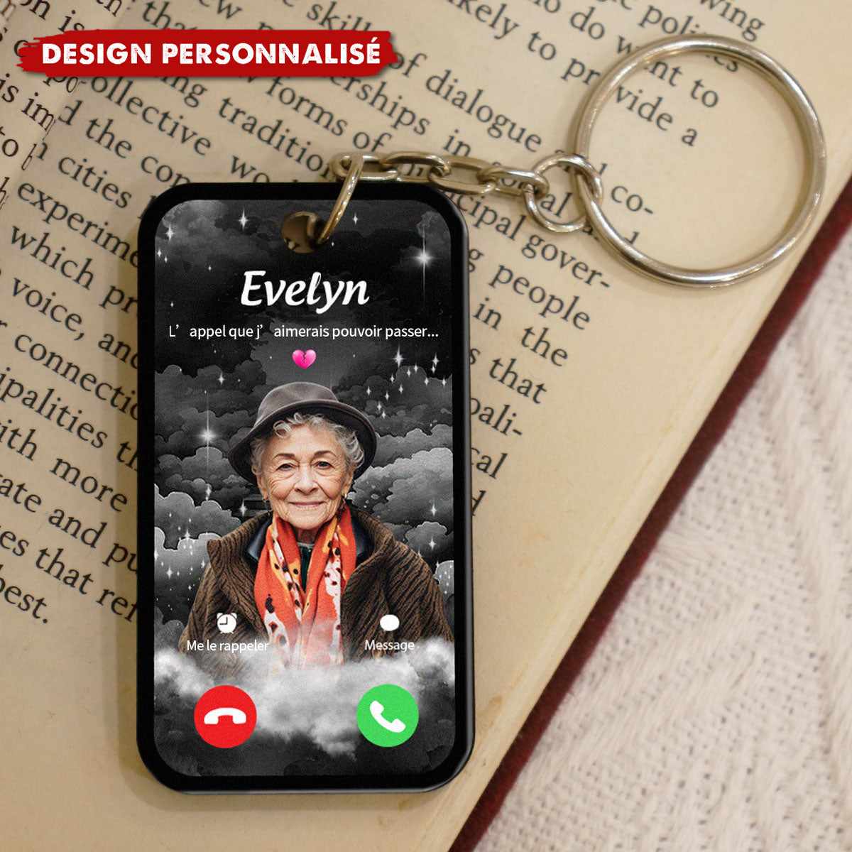 Porte-clés personnalisé L’appel que j’aimerais pouvoir passer  – Avec photo et nom