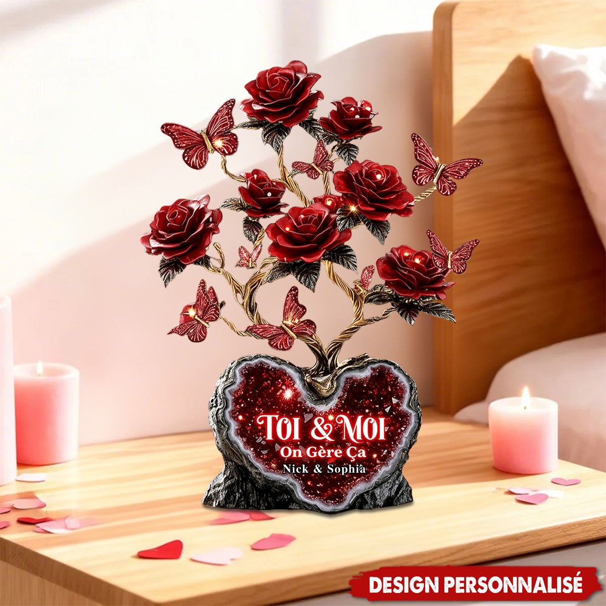 Plaque Personnalisée aux Roses Rouges — Cadeau de Saint-Valentin pour Couple