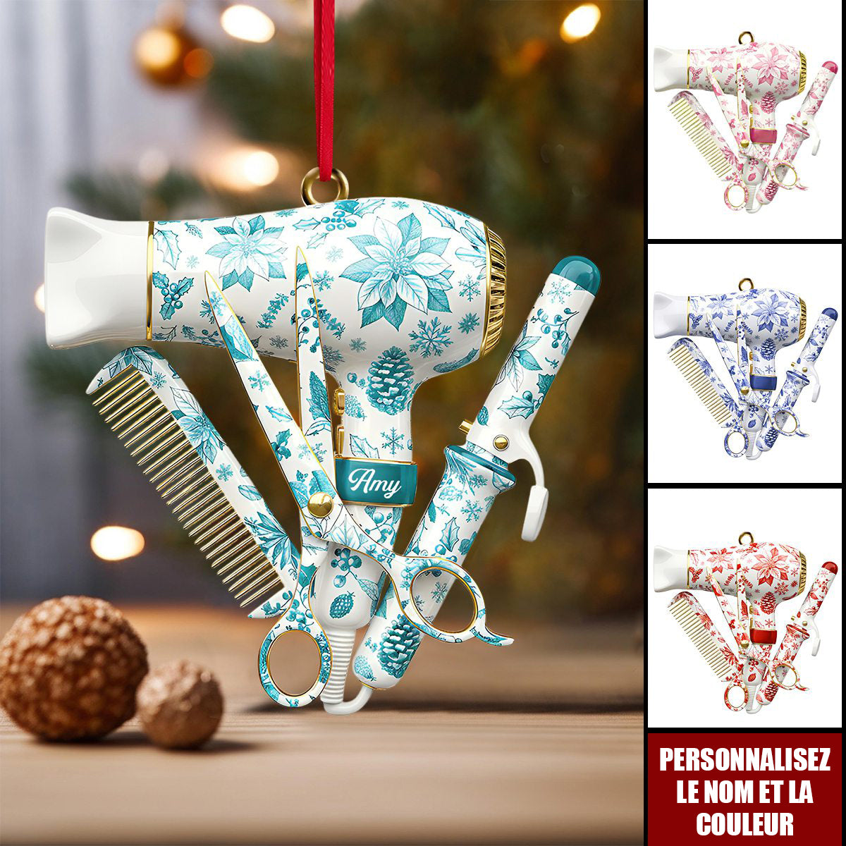 Ornement de Noël pour Coiffeuse – Personnalisez le Nom & la Couleur