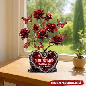Plaque Personnalisée aux Roses Rouges — Cadeau de Saint-Valentin pour Couple