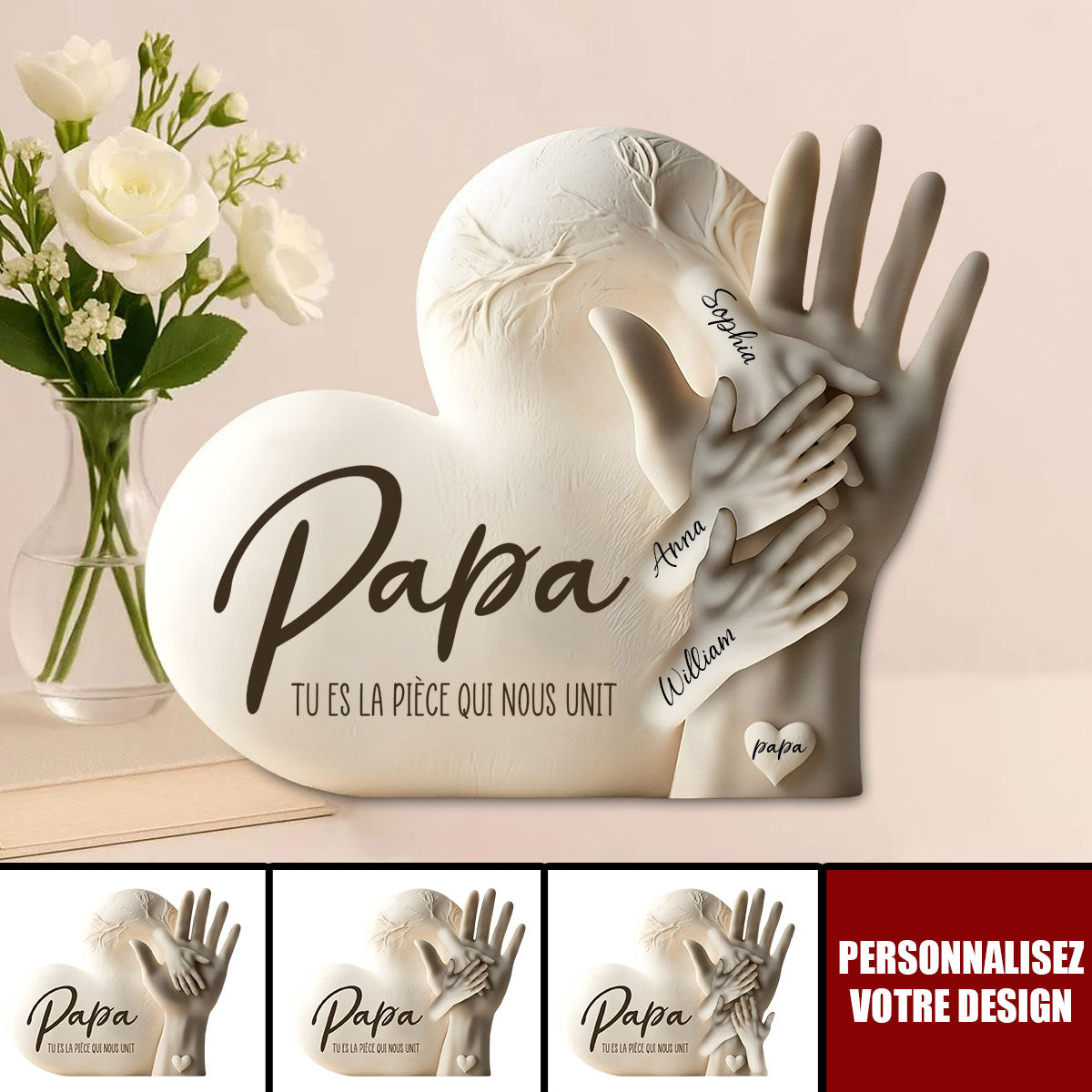Plaque souvenir pour papa/Maman personnalisée – “Papa/Maman, tu es la pièce qui nous unit”