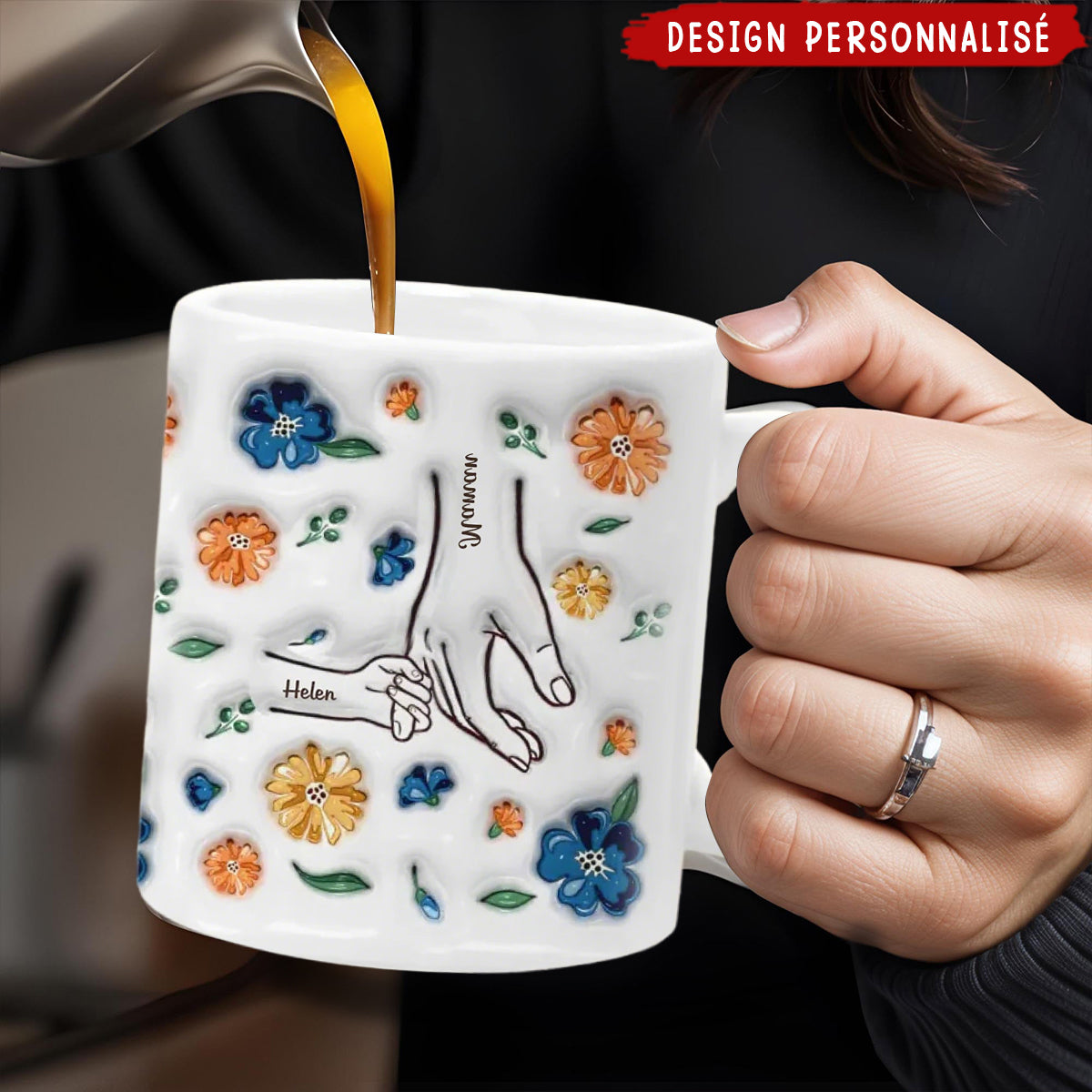 Mug Personnalisé avec Prénoms et Motifs Floraux – Cadeau Émotionnel pour Maman et Famille