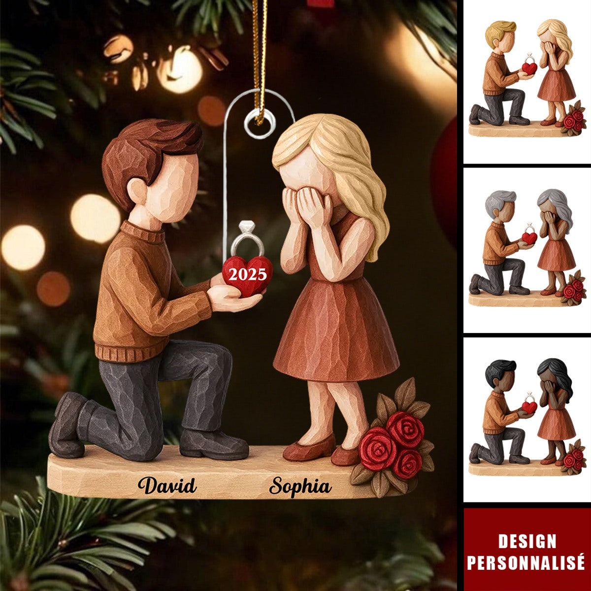 Ornement de Mariage Personnalisé – Cadeau de Fiançailles pour Couples
