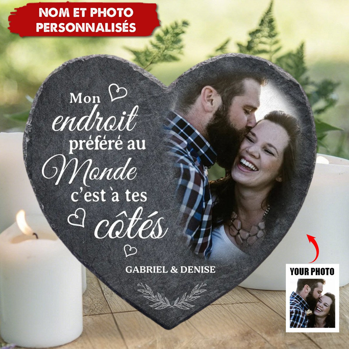 Plaque Cœur en Pierre Personnalisée – Cadeau Romantique Unique