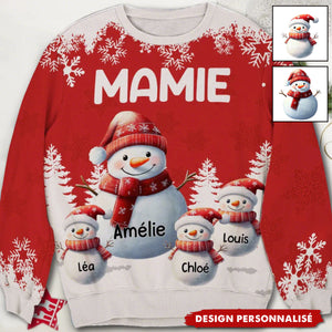 Pull de Noël Personnalisé - Famille de Bonhommes de Neige