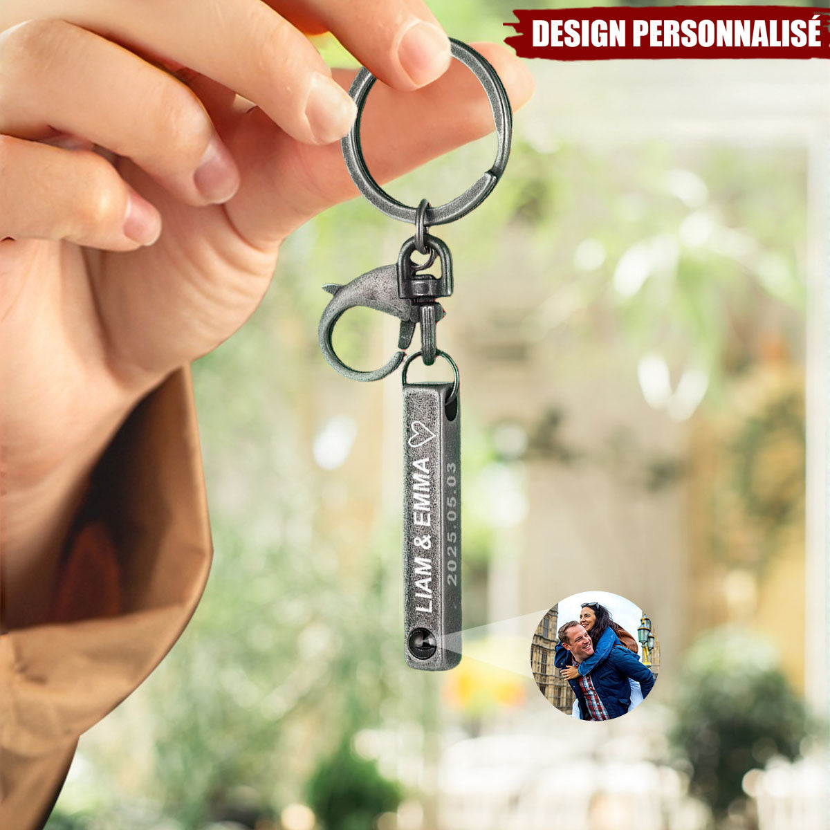 Porte-clés de projection photo personnalisé - Cadeau d’amour inoubliable
