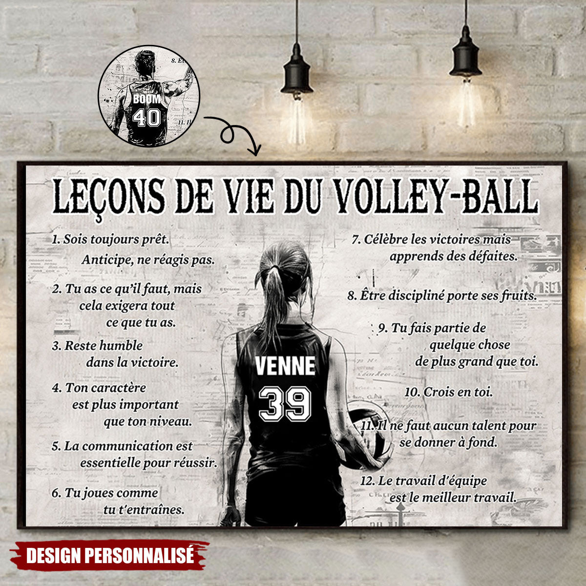 Affiche Personnalisée Leçons de Vie du Volley-ball  – Cadeau pour les Amoureux du Volley-ball